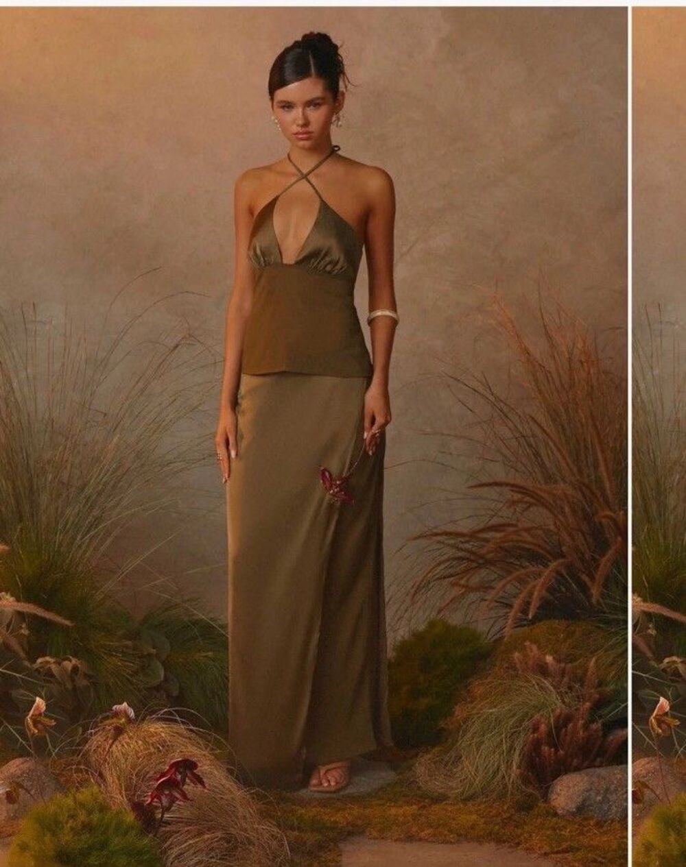 pepper Mayo Ellyse Top Preowned And mavie Maxi Skirt Khacki Green NWT Size 4